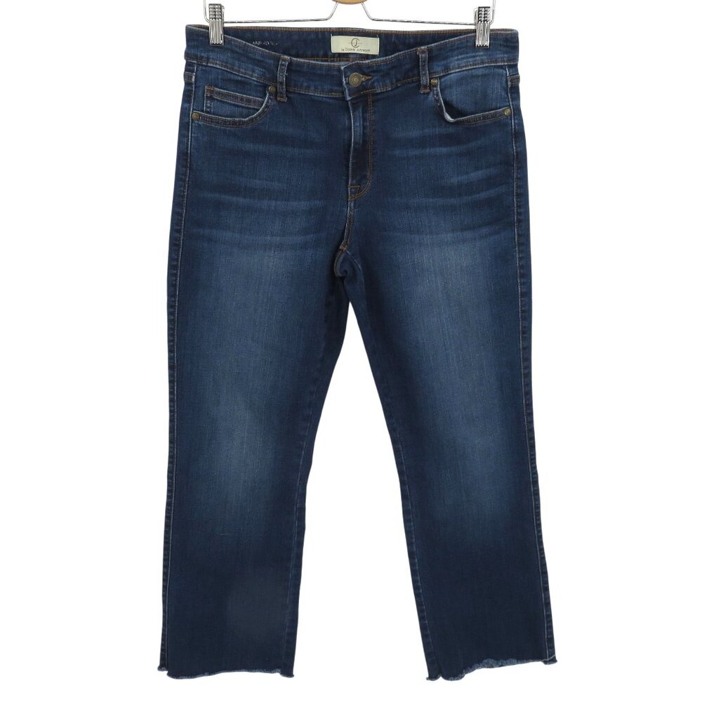 Cookie Johnson Women 31 Whiskered Blue Denim Jeans Raw Hem Pockets Cotton Blend
